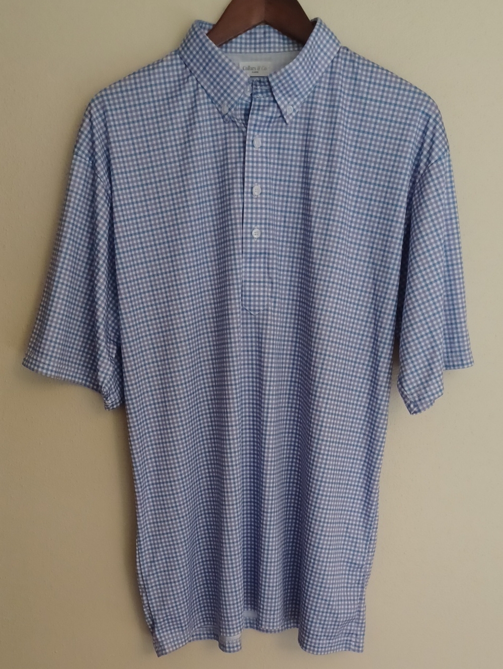 Collars & Co. Dress Collar Polo Shirt Blue Gingham Check XL Golf Athletic